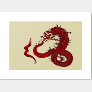 red dragon with beige background Posters and Art